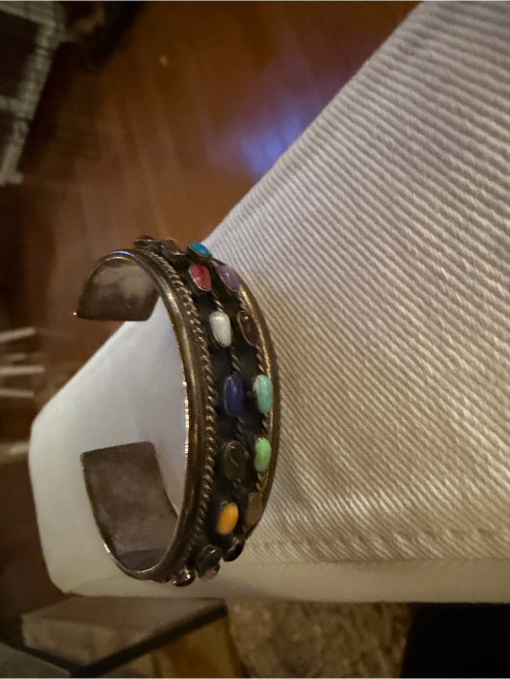 Multi-Stone Silver-Tone Cuff Bracelet - Colorful Gem Accent - Picture 2 of 4